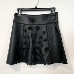 Club Monaco Black Perforated Eco Leather Fit & Flare Mini skirt